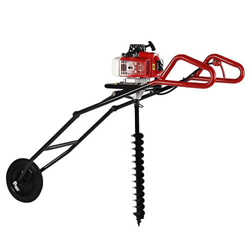 WOLEGM 63CC 3HP Benzin Erdbohrer, 2-Takt 3PS Pfostenlochbagger Erdlochausheber mit Ø80mm Bohrer, EinräDrige GrabenfräSe Zusammenklappbare, Benzin Gartenbohrer von WOLEGM