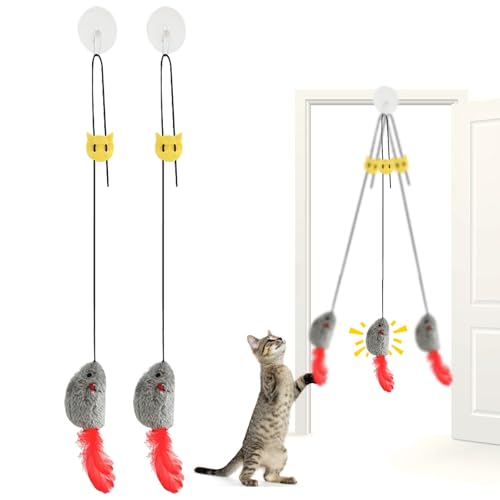 WOLMIK 2 Stück Katzenspielzeug Selbstbeschäftigung Hängende Türrahmen Elastische Maus mit Quietschgeräusch, Keine Batterien erforderlich, interaktives KatzenspielzeugMaus mit Federschwanz WOLMIK 2 Stück Katzenspielzeug Selbstbeschäftigung Hängende Türrahmen Elastische Maus mit Quietschgeräusch, Keine Batterien erforderlich, interaktives KatzenspielzeugMaus mit Federschwanz von WOLMIK