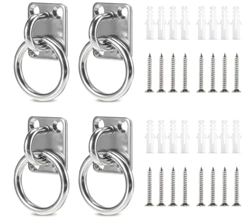 4 Stück 304 Edelstahl Augplatte mit Ring M5 Ösen Halterung(35x30mm) - Anbindering Pferd - Wandhaken mit Schraube zum Aufhängen von Hängematte Boxing Boxsack Yoga Seil von WOLMIK