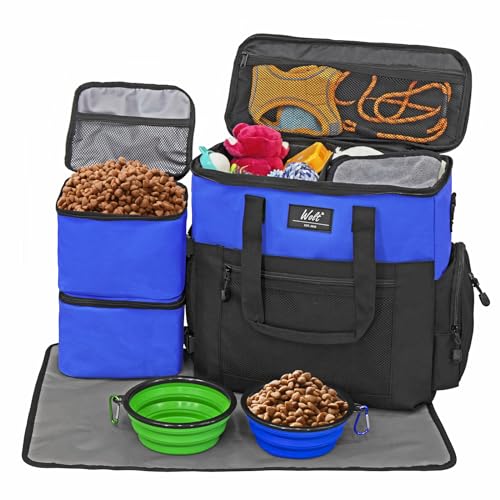 WOLT Hunde-Reisetasche-Set für Hundetragetasche und Reisen, inklusive 2 Futterbehälter, 1 zusammenklappbare Näpfe, Tischset, Fluggesellschaften zugelassener Organizer für Haustierbedarf, Camping, von WOLT
