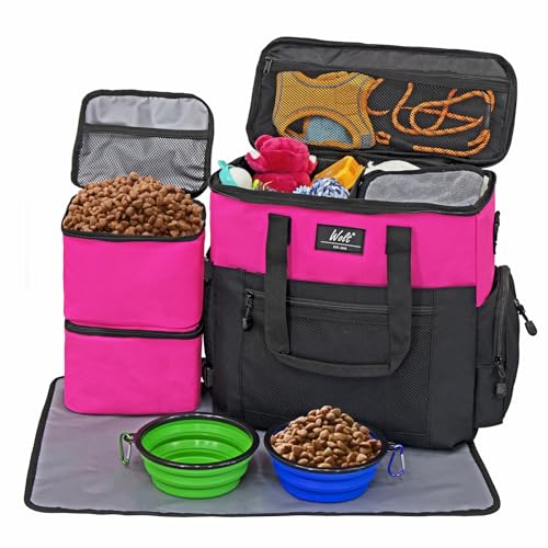 WOLT Hunde-Reisetasche-Set für Hundetragetasche und Reisen, inklusive 2 Futterbehälter, 1 zusammenklappbare Näpfe, Tischset, Fluggesellschaften zugelassener Organizer für Haustierbedarf, Camping, von WOLT