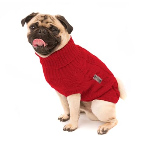 Wolters | Zopf-Strickpullover für Mops&Co in Rot | Rückenlänge 35 cm von Wolters Cat & Dog