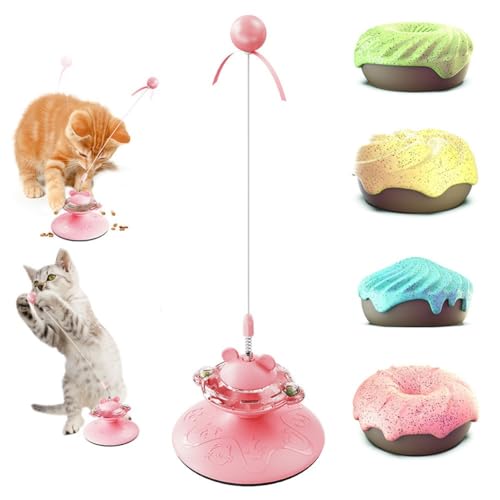 Automatic Cat Feeders Cat Interactive Toys for Indoor Cats Kitten Wand Feather Toy Weight Loss Kitty Funny Catnip Balls Pet Supplies Birthday Gift Comes with 4 Donuts (Color : Pink+Yellow) von WOMELF