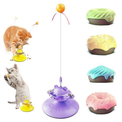 Automatic Cat Feeders Cat Interactive Toys for Indoor Cats Kitten Wand Feather Toy Weight Loss Kitty Funny Catnip Balls Pet Supplies Birthday Gift Comes with 4 Donuts (Color : Purple) von WOMELF