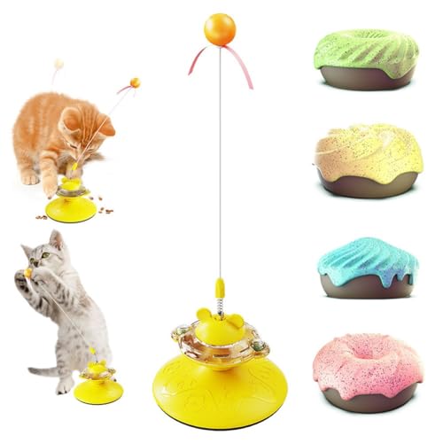 Automatic Cat Feeders Cat Interactive Toys for Indoor Cats Kitten Wand Feather Toy Weight Loss Kitty Funny Catnip Balls Pet Supplies Birthday Gift Comes with 4 Donuts (Color : Yellow) von WOMELF