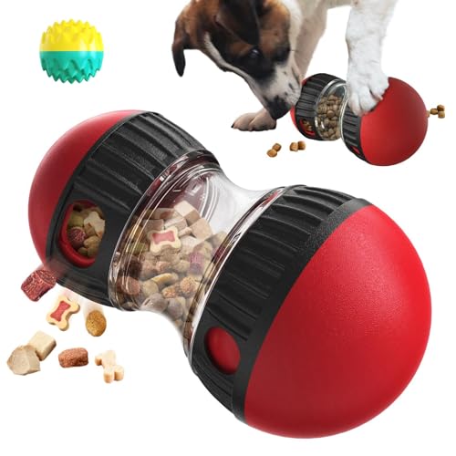 Dog Interactive Toys Dog Food Puzzle Toys, Adjustable Dog Treat Dispensing Dog Toys, Interactive Chase Slow Feeder Training for Small Medium Large Dogs Equipped with teething ball ( Color : Red ) von WOMELF
