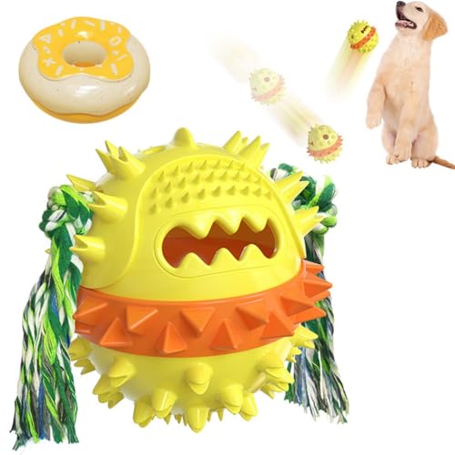 Dog Toys for Aggressive Chewers, Treat Dispensing Dog Toys, Durable Puzzle Balls Puppy Chew Toys for Teething, Dog Enrichment Toys for Medium and Large Breed Comes with teething donuts ( Color : Yello von WOMELF