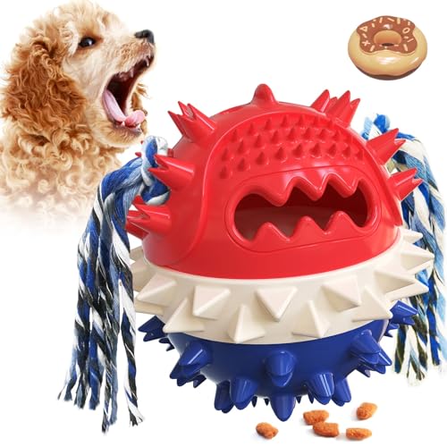 Dog Toys for Aggressive Chewers, Treat Dispensing Dog Toys, Durable Puzzle Balls Puppy Chew Toys for Teething, Dog Enrichment Toys for Medium and Large Breed Comes with teething donuts ( Color : Blue von WOMELF