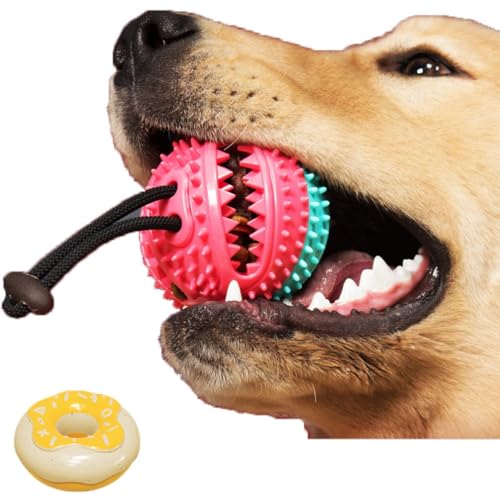 Dog Toys for Aggressive Chewers, Treat Dispensing Dog Toys, Durable Puzzle Balls Puppy Chew Toys for Teething, Dog Enrichment Toys for Medium and Large Breed Comes with teething donuts ( Color : Red b von WOMELF