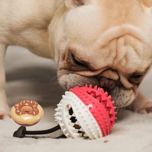 Dog Toys for Aggressive Chewers, Treat Dispensing Dog Toys, Durable Puzzle Balls Puppy Chew Toys for Teething, Dog Enrichment Toys for Medium and Large Breed Comes with teething donuts ( Color : Red w von WOMELF