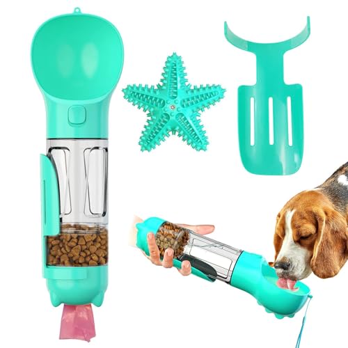 Dog Water Bottle 4 in 1 Portable Pet Water Bowl Dispenser, Pet Travel Water Cup with Food Container, Poop Collection Shovel, Garbage Bag for Dogs Cats Walking and Travel Comes with dog toothbrush ( Co von WOMELF