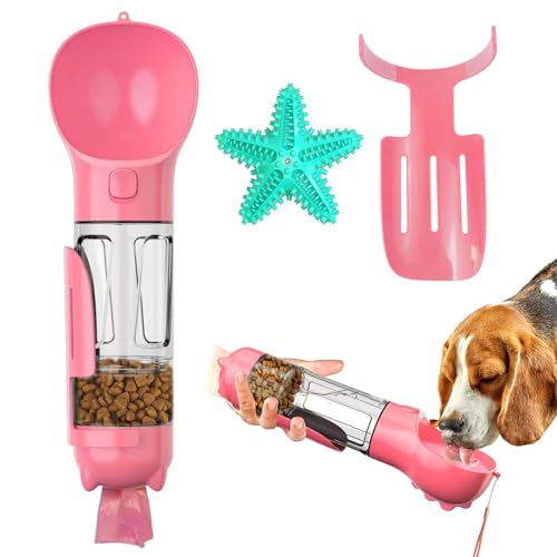Dog Water Bottle 4 in 1 Portable Pet Water Bowl Dispenser, Pet Travel Water Cup with Food Container, Poop Collection Shovel, Garbage Bag for Dogs Cats Walking and Travel Comes with dog toothbrush ( Co von WOMELF