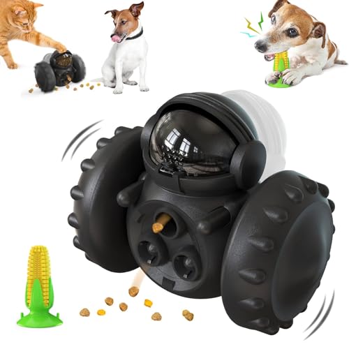 Pet Treat Dispensing Puzzle Slow Feeder Toys,Dog Enrichment Toys for IQ Training Fun Multifunction Interactive Chase Dog Cat Toys,Pet Leaky Food Tumbler Toy Comes with teething stick ( Color : Black ) von WOMELF
