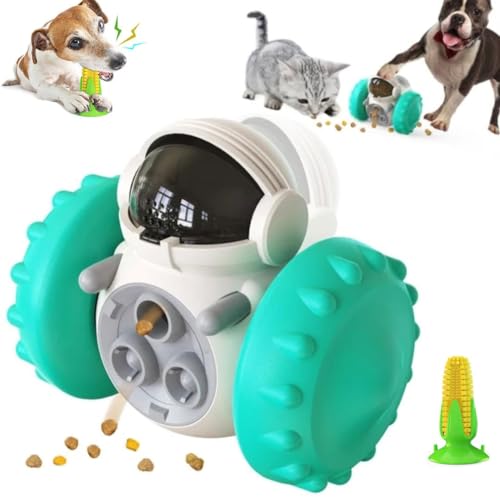 Pet Treat Dispensing Puzzle Slow Feeder Toys,Dog Enrichment Toys for IQ Training Fun Multifunction Interactive Chase Dog Cat Toys,Pet Leaky Food Tumbler Toy Comes with teething stick ( Color : Lake bl von WOMELF