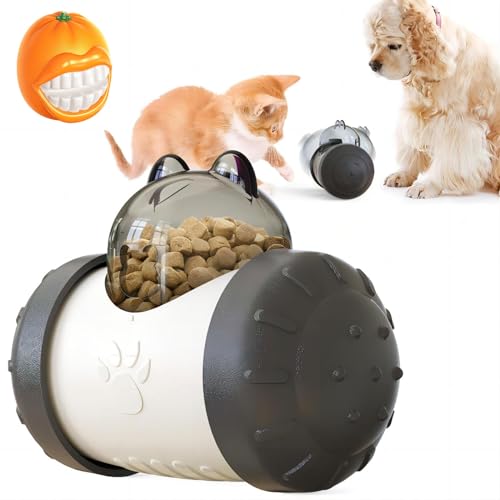 WOMELF Dispensing Dog Toy, Tumbler Dog Cat Food Dispenser Feeder Ball Toys, Interactive Chase Toys for Pets Increases IQ Comes with Teething Ball (Color : Black White) von WOMELF