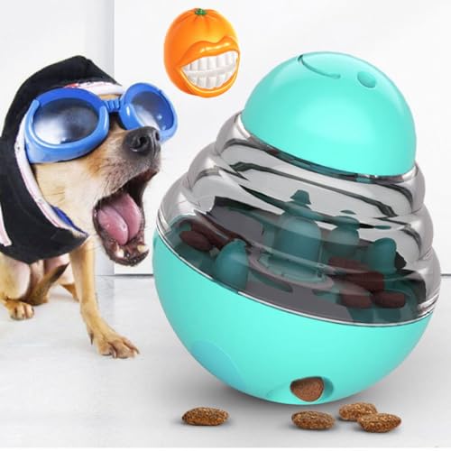 WOMELF Dispensing Dog Toy, Tumbler Dog Cat Food Dispenser Feeder Ball Toys, Interactive Chase Toys for Pets Increases IQ Comes with Teething Ball (Color : Lake Blue) von WOMELF