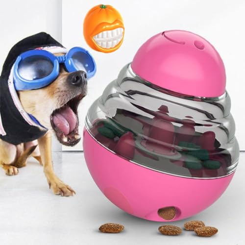 WOMELF Dispensing Dog Toy, Tumbler Dog Cat Food Dispenser Feeder Ball Toys, Interactive Chase Toys for Pets Increases IQ Comes with Teething Ball (Color : Pink) von WOMELF