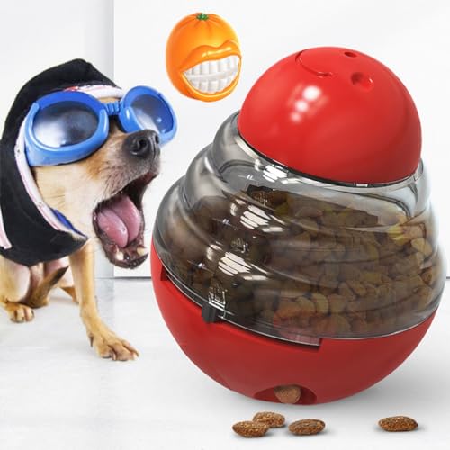WOMELF Dispensing Dog Toy, Tumbler Dog Cat Food Dispenser Feeder Ball Toys, Interactive Chase Toys for Pets Increases IQ Comes with Teething Ball (Color : Red) von WOMELF