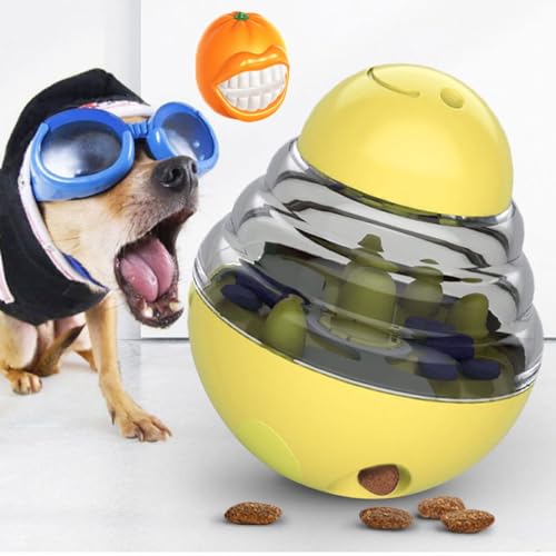 WOMELF Dispensing Dog Toy, Tumbler Dog Cat Food Dispenser Feeder Ball Toys, Interactive Chase Toys for Pets Increases IQ Comes with Teething Ball (Color : Yellow) von WOMELF