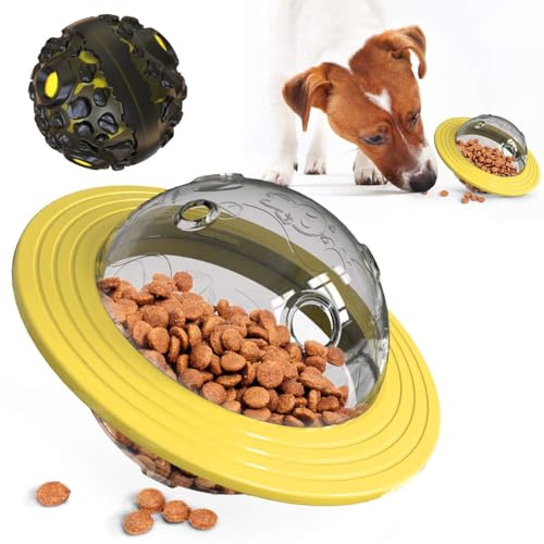 WOMELF Puzzle Toys for Dogs 6.45inch, Nontoxic Bite-Resistant Dog Treat Feeder, Training Treat Dispenser Ball, Interactive Treat Dispensing Dog Toy to Aid Pets Digestion (Color : Yellow) von WOMELF