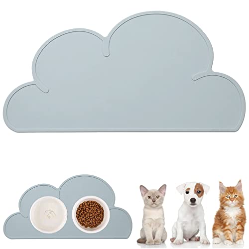WOMLEX Napfunterlage Hund Katzen, Hundenapf Unterlage Katzennapf Unterlage aus Silikon, Hunde Katzen Futtermatte wasserdichte und rutschfeste Wolkenform 48x27cm (grau) von WOMLEX