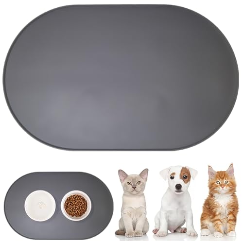 WOMLEX Napfunterlage Hund Katzen, Hundenapf Unterlage Katzennapf Unterlage aus Silikon, Hunde Katzen Futtermatte wasserdichte und rutschfeste 48x30cm (Grau) von WOMLEX