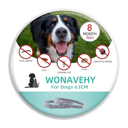 2 Pack 63cm Zecken- & Flohschutz Halsband Hunde Flohschutzhalsband für Hunde Zeckenhalsband Flohhalsband Schutzhalsband gegen Flöhe 8 Monate Schutz verstellbar für alle Größen von WONAVEHY