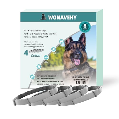 4 Pack Zecken- & Flohschutz Halsband Hunde 74 cm 10KG Flohschutzhalsband für Hunde Zeckenhalsband Flohhalsband Schutzhalsband gegen Flöhe 8 Monate Schutz verstellbar für alle Größen von WONAVEHY