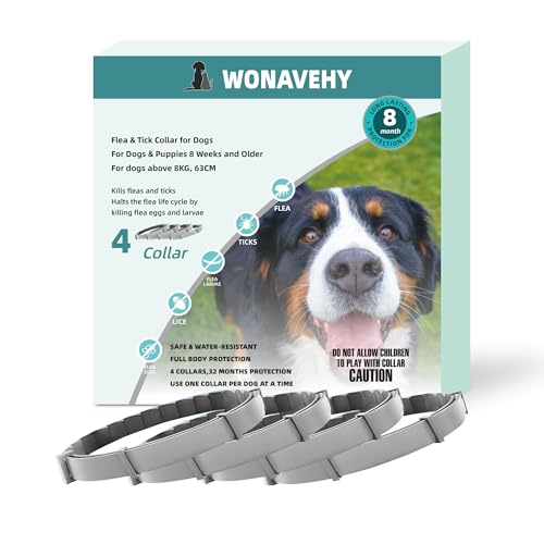 4 Pack Zecken- & Flohschutz Halsband Hunde Flohschutzhalsband für Hunde Zeckenhalsband Flohhalsband Schutzhalsband gegen Flöhe 8 Monate Schutz 63 cm verstellbar für alle Größen von WONAVEHY