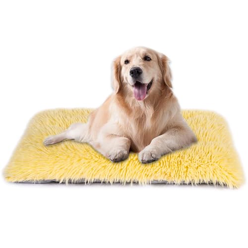 Maschinenwaschbares Hundebett, Deluxe-Plüsch-Hundekäfigunterlage und Katzenbett, rutschfeste Unterseite, flauschige Haustierbetten für große, mittelgroße und kleine Hunderassen (Hellgelb, 91,4 cm L x Maschinenwaschbares Hundebett, Deluxe-Plüsch-Hundekäfigunterlage und Katzenbett, rutschfeste Unterseite, flauschige Haustierbetten für große, mittelgroße und kleine Hunderassen (Hellgelb, 91,4 cm L x von WONDER MIRACLE