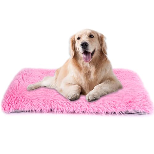 Maschinenwaschbares Hundebett, Deluxe-Plüsch-Hundekäfigunterlage und Katzenbett, rutschfeste Unterseite, flauschige Haustierbetten für große, mittelgroße und kleine Hunderassen (Rosa, 61 x 45,7 x 7,6 Maschinenwaschbares Hundebett, Deluxe-Plüsch-Hundekäfigunterlage und Katzenbett, rutschfeste Unterseite, flauschige Haustierbetten für große, mittelgroße und kleine Hunderassen (Rosa, 61 x 45,7 x 7,6 von WONDER MIRACLE
