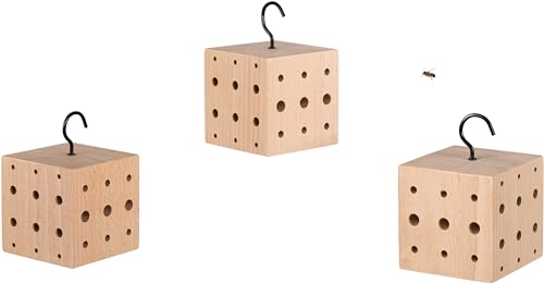 WONDERMAKE® 3er Set: Design Insektenhotel klein, Kubus aus Buche-Holz mit 3X 42 Nistplätzen, Bienenhotel hängend Nisthilfe für Wildbienen, braun schwarz von WONDERMAKE