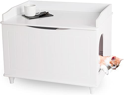 WONDERMAKE® Katzenschrank für Katzentoilette groß aus Holz, Katzenklo-Schrank Kommode XL, Design Katzen-Haus Toilette Klo Waschbecken-Unterschrank für Bad, 73,5 x 51,5 x 57 cm, weiß von WONDERMAKE