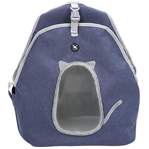Atmungsaktives Haustier -Rucksack mit Legierungshaken, Frontsack für Hunde- und Katzensicherheit, verstellbare Gurte, Reiseträger, Schneemuster, grau (Denimblau) von WONZHEC