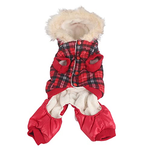 Hund Winter Coat Polyester Vlies gepolstertes Kariertes Haustier warme Kapuze mit mittlerer bis Kleiner Rassen im Innenbereich im Freien im Freien (L) von WONZHEC