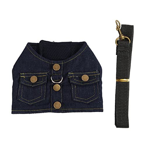 Hunde Jean Jacke Kabelbaum weich bequem, atmungsaktives Denim Weste Kabelbaum Nylon Leine Haustier Katze Gehen Jogging Training Leichtes Gewicht (M) von WONZHEC