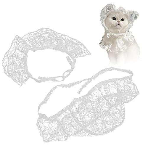 Pet Lace Bandana Set - Verstellbare weiße Organza -Katzenhund -Latzhut für tägliche und Partykleidung (M) von WONZHEC