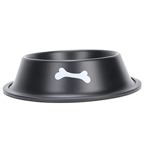 Pet Schüssel aus Edelstahl, für Katzen, Hunde, Futternapf, robust, rutschfest, flach, mit niedlichem Aufdruck, für Haustiere, gesunde Ernährung (schwarz) von WONZHEC