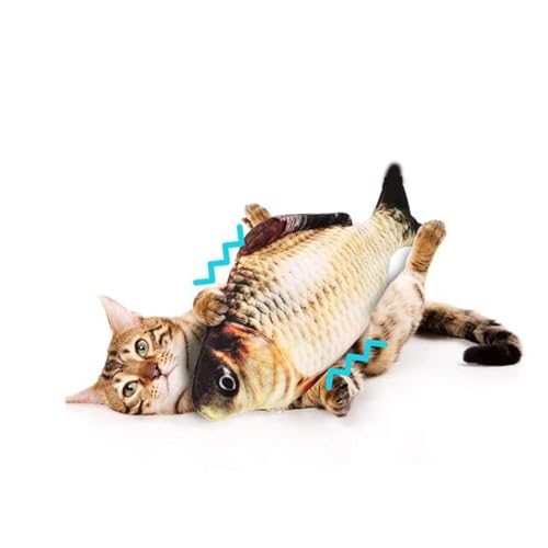 USB -wiederaufladbare elektrische Crocian -Karpfen -Simulation Fischspielzeug für Katzen, interaktives Katzenspielspielzeug mit 3 Sprungmodi, weiches Plüschmaterial, Catnip im (Kreuzungskräfte) von WONZHEC