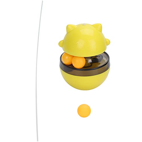 WONZHEC Interaktiver Katzenfutter -Leckball mit doppeltem Rollbauchspielzeug zum Spielen und Training - Blau (Gelb) von WONZHEC