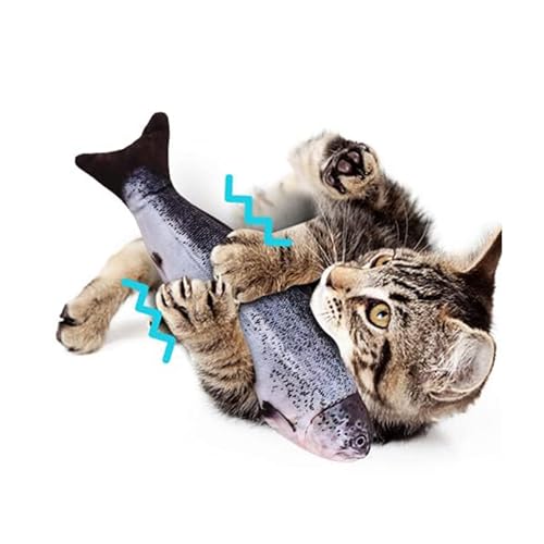 WONZHEC USB -wiederaufladbare elektrische Crocian -Karpfen -Simulation Fischspielzeug für Katzen, interaktives Katzenspielspielzeug mit 3 Sprungmodi, weiches Plüschmaterial, Catnip im (Lachs) von WONZHEC