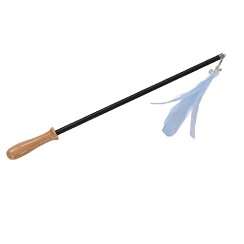 WONZHEC Versenkbarer Katzenteaser -Zauberstab mit Feder und Bell, interaktives Kätzchenspielzeug, 98,5 cm lang, ergonomisches Design, für Katzen und Kätzchen (Blau) von WONZHEC