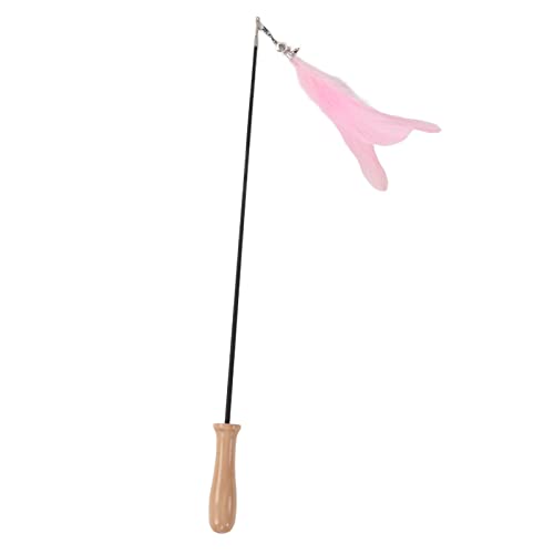 WONZHEC Versenkbares Katzenspielzeugstock mit Holzgriff und Federglocke - Kohlefaser für Innenkatzen - Blue Cat Play Toy (Rosa) von WONZHEC