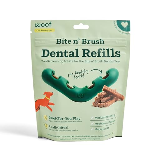 WOOF - Bite n' Brush Nachfüller für das Hundezahnbürstenspielzeug – Schrubben Sie Plaque und Zahnstein von den Zähnen und Mund Ihres Hundes – Kauspielzeug für Hunde – Leckerlis für Hunde – ca. 16 von WOOF