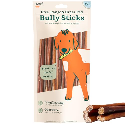 WOOF Bully Sticks Hundeleckerlis – Kaustäbchen für Hunde – langlebige Kau-Leckerlis für Hunde – Hundeprodukte aus Freilandhaltung, Grasfutter – 30,5 cm Stäbchen – 10 Stück WOOF Bully Sticks Hundeleckerlis – Kaustäbchen für Hunde – langlebige Kau-Leckerlis für Hunde – Hundeprodukte aus Freilandhaltung, Grasfutter – 30,5 cm Stäbchen – 10 Stück von WOOF