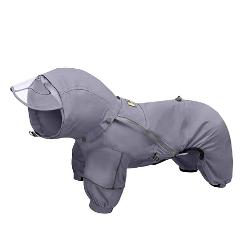 WOOFO Hunde-Regenmantel, wasserdichter und winddichter Hunde-Regenmantel für nasses Wetter, super verstellbar, mit Loch für die Leine und reflektierendem Streifen, Größe L von WOOFO