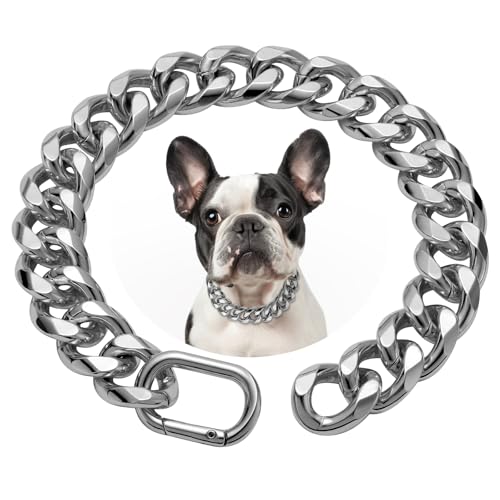 WOOFUU 19 mm robustes, dickes kubanisches Gliederhalsband, silberfarbenes Hundehalsband für kleine Hunde, 40,6 cm Länge WOOFUU 19 mm robustes, dickes kubanisches Gliederhalsband, silberfarbenes Hundehalsband für kleine Hunde, 40,6 cm Länge von WOOFUU