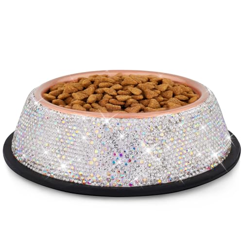 WOOFUU Glitzernder Futternapf aus Edelstahl mit Strasssteinen in Roségold, stilvolle und praktische Diamant-Futter-/Wasserschalen für kleine Hunde und Katzen WOOFUU Glitzernder Futternapf aus Edelstahl mit Strasssteinen in Roségold, stilvolle und praktische Diamant-Futter-/Wasserschalen für kleine Hunde und Katzen von WOOFUU