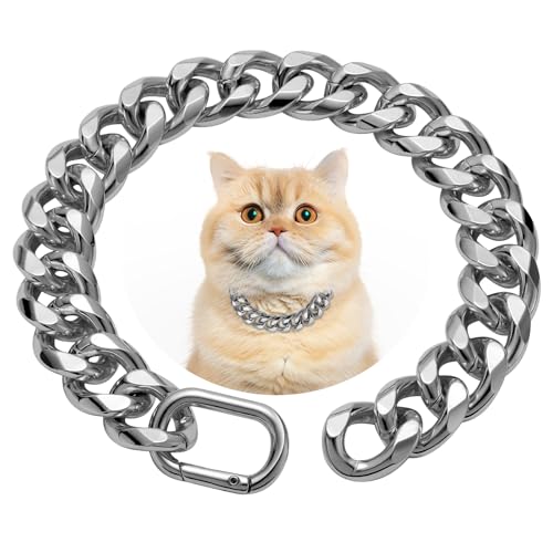 WOOFUU Robustes, dickes kubanisches Katzenhalsband, 19 mm, silberfarbene Kette für kleine Hunde, 20,3 cm Länge WOOFUU Robustes, dickes kubanisches Katzenhalsband, 19 mm, silberfarbene Kette für kleine Hunde, 20,3 cm Länge von WOOFUU