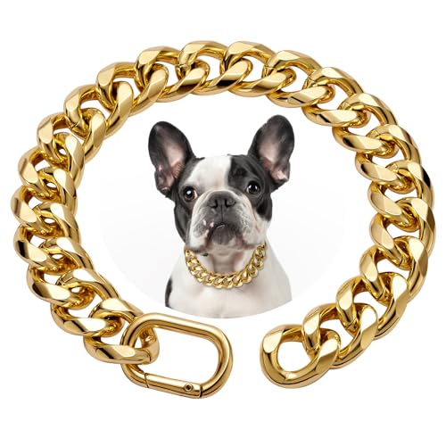 WOOFUU Strapazierfähiges, dickes kubanisches Gliederhalsband, 19 mm, goldfarben, für kleine Hunde, 55,9 cm lang WOOFUU Strapazierfähiges, dickes kubanisches Gliederhalsband, 19 mm, goldfarben, für kleine Hunde, 55,9 cm lang von WOOFUU